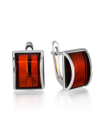 Fabulous Geometric Design Natural Amber Earrings, image 