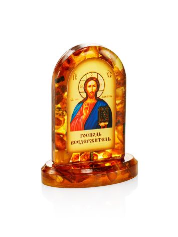 Икона «Спас Вседержитель» в литой оправе с янтарём, image 