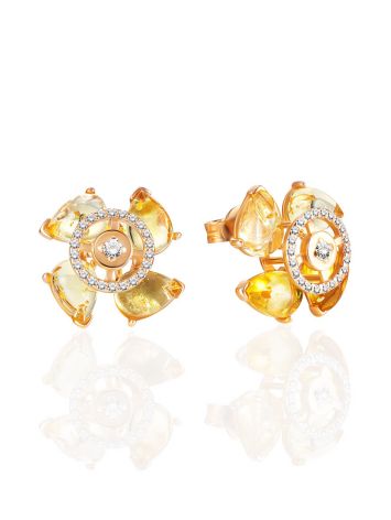 Classy Amber Studs With Crystals, image 