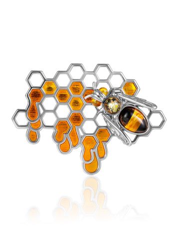 Honeycomb Motif Amber Brooch, image 