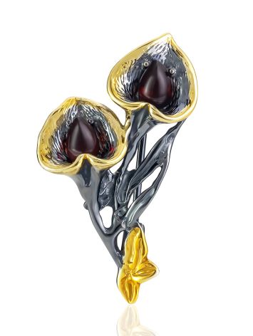 Amber Calla Lily Brooch With Gilding, image 
