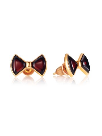 Tiny Bow Motif Amber Stud Earrings, image 