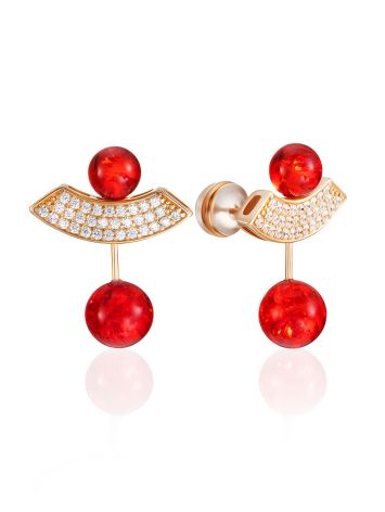 Designer Stud Earrings With Amber And Crystals, image 