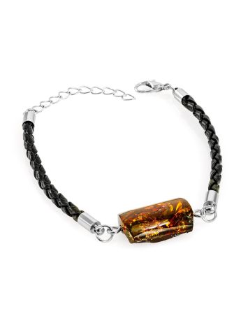 Designer Unisex Bracelet With Natural Amber Centerstone, image 
