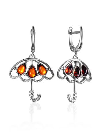 Umbrella Design Earrings With Amber, image 