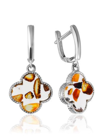 Clover Motif Mosaic Amber Earrings, image 