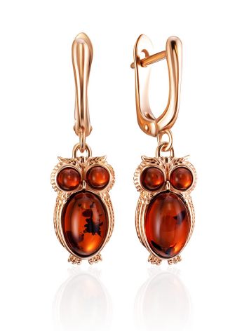 Stylish Amber Owl Motif Earrings, image 