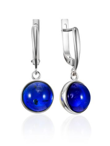 Extraordinary Dangle Earrings With Bright Blue Amber, image 