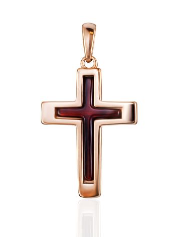 Laconic Design Cross Pendant With Amber, image 