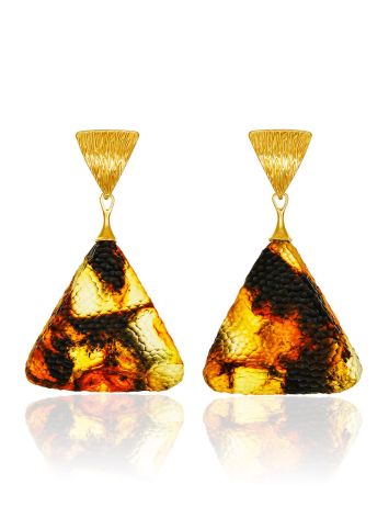 Triangle Earrings With Textured Amber, image 