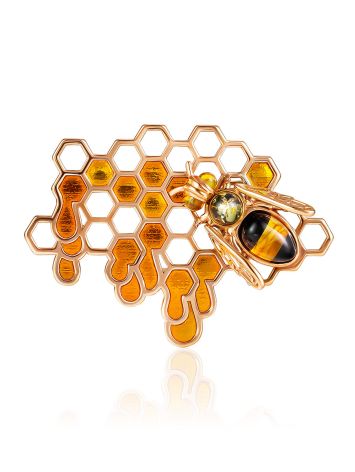 Designer Honeycomb Motif Amber Brooch, image 