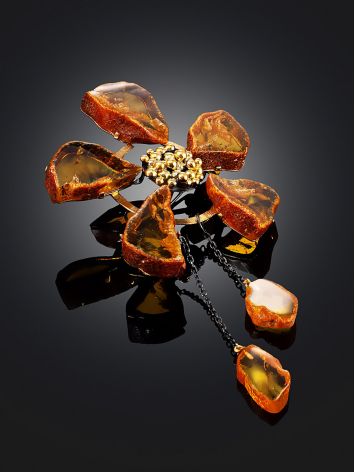 Exquisite Amber Flower Brooch, image , picture 2