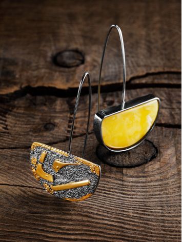 Striking asymmetrical amber hook earrings, image , picture 3