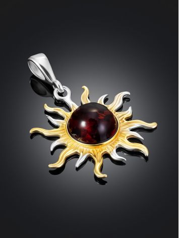 Sun Motif Bicolor Pendant With Amber, image , picture 2
