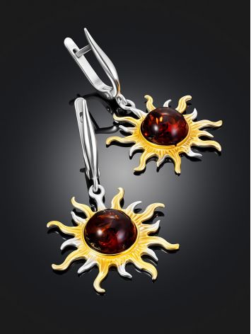 Bicolor Sun Shaped Earrings With Amber, image , picture 2