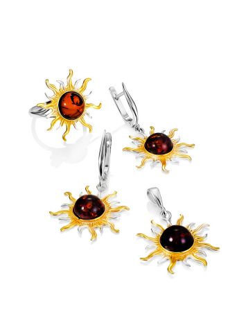 Bicolor Sun Shaped Earrings With Amber, image , picture 4