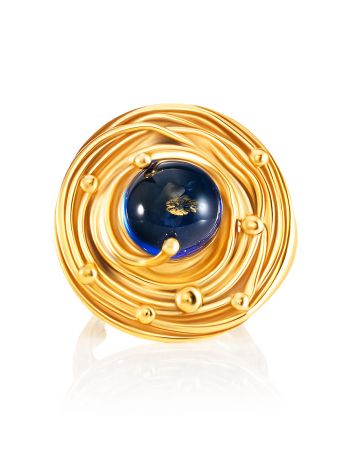 Винтажное кольцо с янтарём синего цвета «Аида», Ring Size: Adjustable, image , picture 3