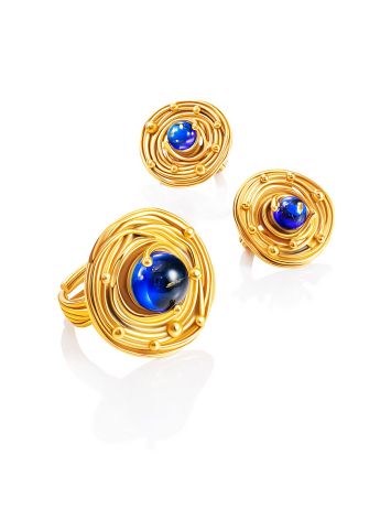 Винтажное кольцо с янтарём синего цвета «Аида», Ring Size: Adjustable, image , picture 4
