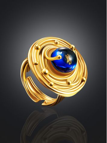Винтажное кольцо с янтарём синего цвета «Аида», Ring Size: Adjustable, image , picture 2