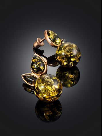 Chic Green Amber Apple Earrings, image , picture 2