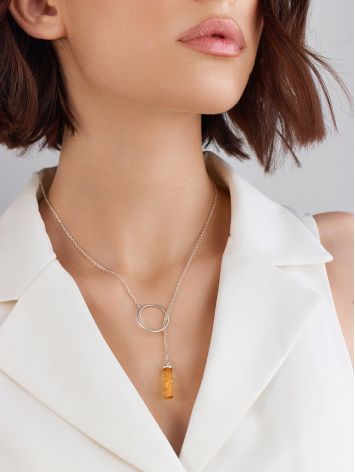 Designer Y-Necklace With Amber Bar Pendant, image , picture 3