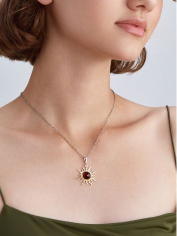 Sun Motif Bicolor Pendant With Amber, image , picture 3