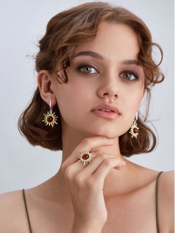 Bicolor Sun Shaped Earrings With Amber, image , picture 3