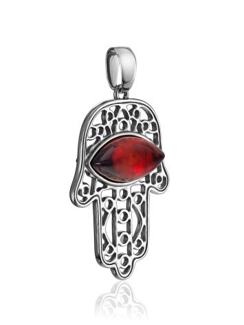 Cut Out Design Hamsa Hand Pendant With Amber, image , picture 3