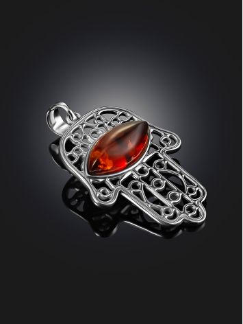 Cut Out Design Hamsa Hand Pendant With Amber, image , picture 2