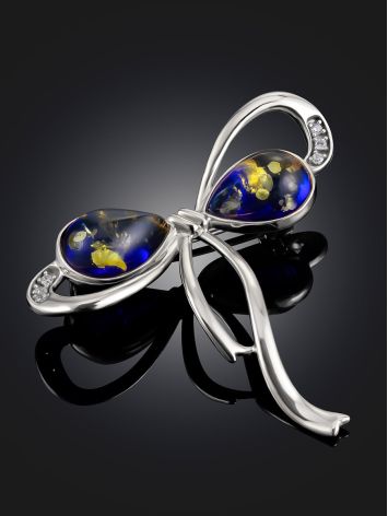 Classy Bow Motif Brooch With Blue Amber, image , picture 2