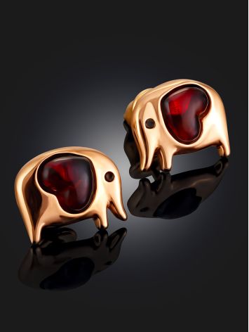 Gilded Elephant Earrings With Amber, image , picture 2