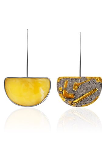 Striking asymmetrical amber hook earrings, image 
