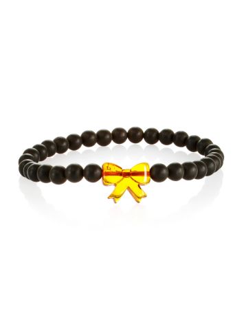 Chic Amber Beaded Bracelet With Lustrous Bow For Kids, image 