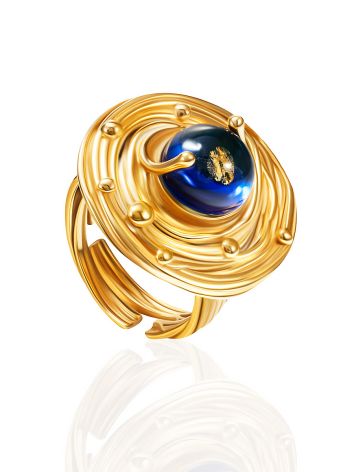 Винтажное кольцо с янтарём синего цвета «Аида», Ring Size: Adjustable, image 