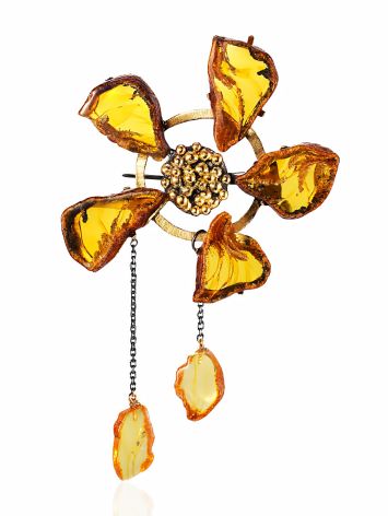 Exquisite Amber Flower Brooch, image 