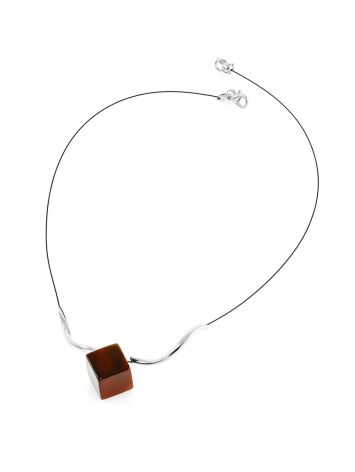 String Necklace With Dark Cherry Amber Pendant, image , picture 3