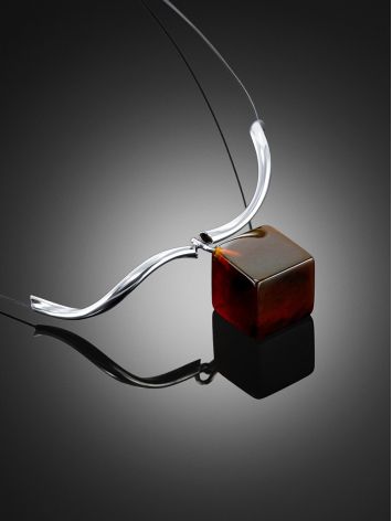 String Necklace With Dark Cherry Amber Pendant, image , picture 2