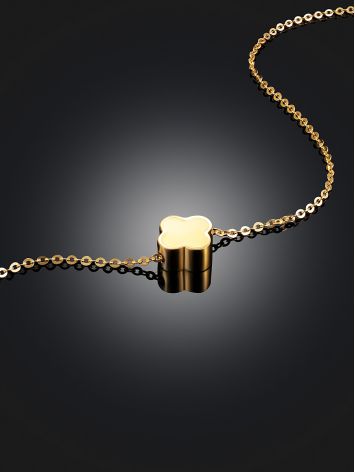 Classy Gilded Chain Necklace With Amber Clover Shaped Pendant, image , picture 2