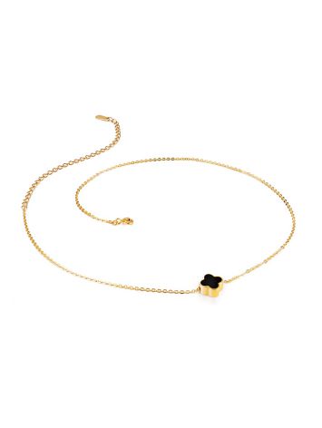 Classy Gilded Chain Necklace With Amber Clover Shaped Pendant, image , picture 3