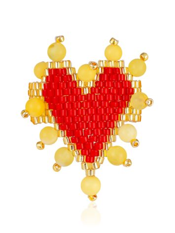 Ultra Chic Beaded Heart Ring With Amber, Ring Size: 9 / 19, image , picture 3