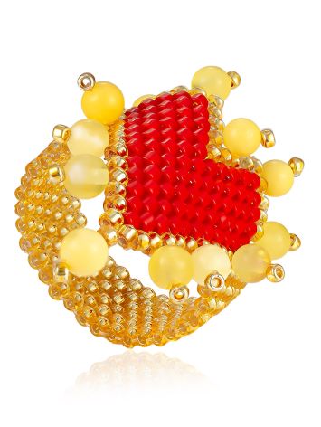 Ultra Chic Beaded Heart Ring With Amber, Ring Size: 9 / 19, image 