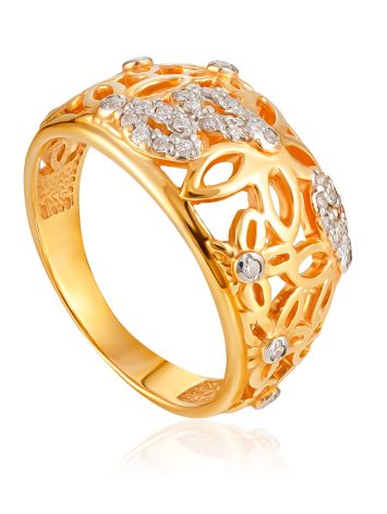 Stunning Floral Motif Ring With Crystals, Ring Size: 6 / 16.5, image 