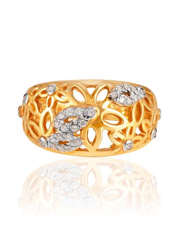 Stunning Floral Motif Ring With Crystals, Ring Size: 6 / 16.5, image , picture 3