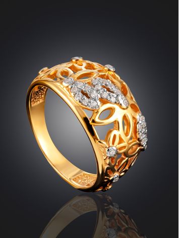 Stunning Floral Motif Ring With Crystals, Ring Size: 6 / 16.5, image , picture 2