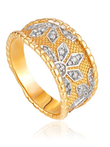Chic Floral Motif Ring With Crystals, Ring Size: 7 / 17.5, image 
