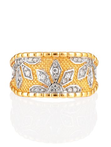 Chic Floral Motif Ring With Crystals, Ring Size: 7 / 17.5, image , picture 3