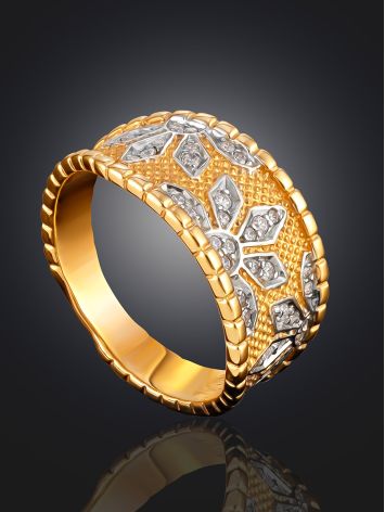 Chic Floral Motif Ring With Crystals, Ring Size: 7 / 17.5, image , picture 2