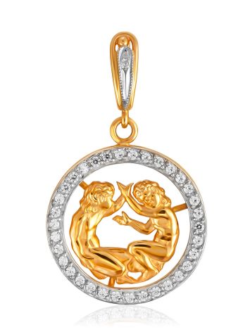 Dazzling Gemini Sign Pendant With Crystals, image 