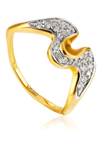Wavy Ring With Crystals, Ring Size: 7 / 17.5, image 