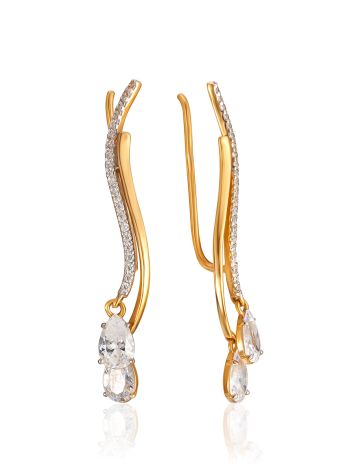 Refined Climber Earrings With Drop Shaped Crystals, image 